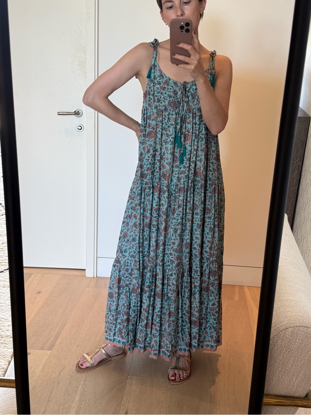 Natalie Martin Teal Floral Tie-Shoulder Maxi Dress